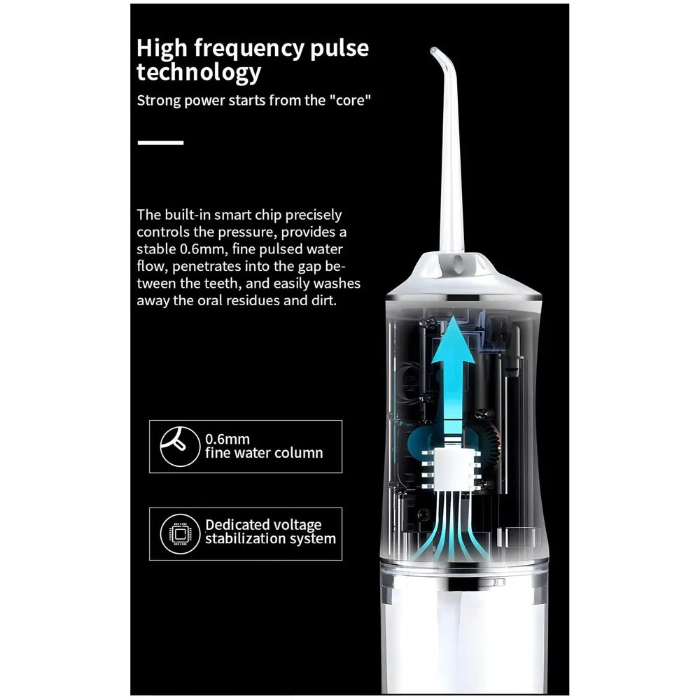 Black Water Flosser Portable Dental Water Jet Oral Teeth Irrigator Waterproof Tooth Cleaner Water Flosser Oral Flosser 3 Modes And 4 Nozzels 220 ML