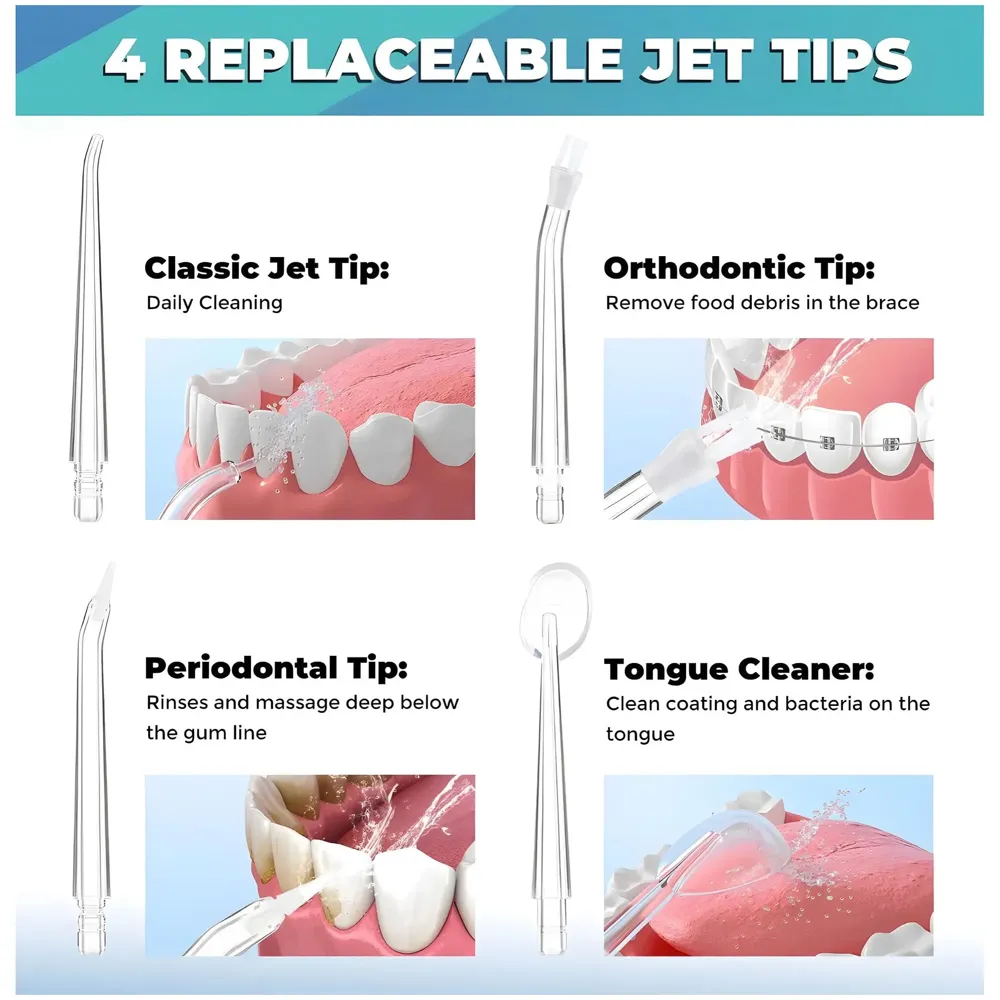 Black Water Flosser Portable Dental Water Jet Oral Teeth Irrigator Waterproof Tooth Cleaner Water Flosser Oral Flosser 3 Modes And 4 Nozzels 220 ML