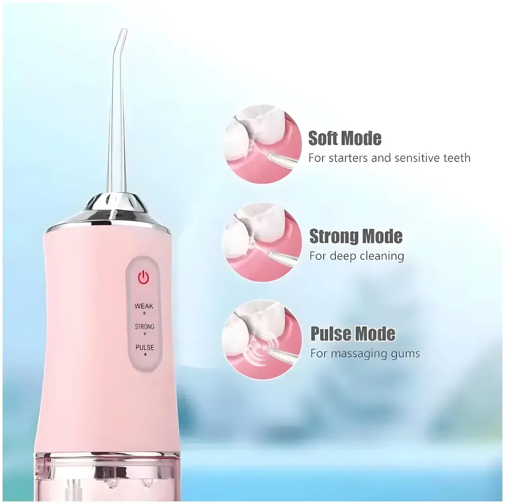 AQUAKART Pink Water Flosser Portable Dental Water Jet Oral Teeth Irrigator Waterproof Tooth Cleaner Water Flosser Oral Flosser 3 Modes And 4 Nozzels 220 ML - 6