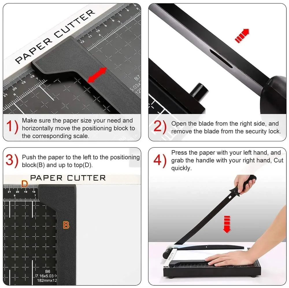 12 Inch A4 Paper Cutter Steel Heavy Duty Professional Paper Cutter Guillotine Paper Trimmer Machine for Office and Home(A4, B5, A5, B6, B7) (Black)