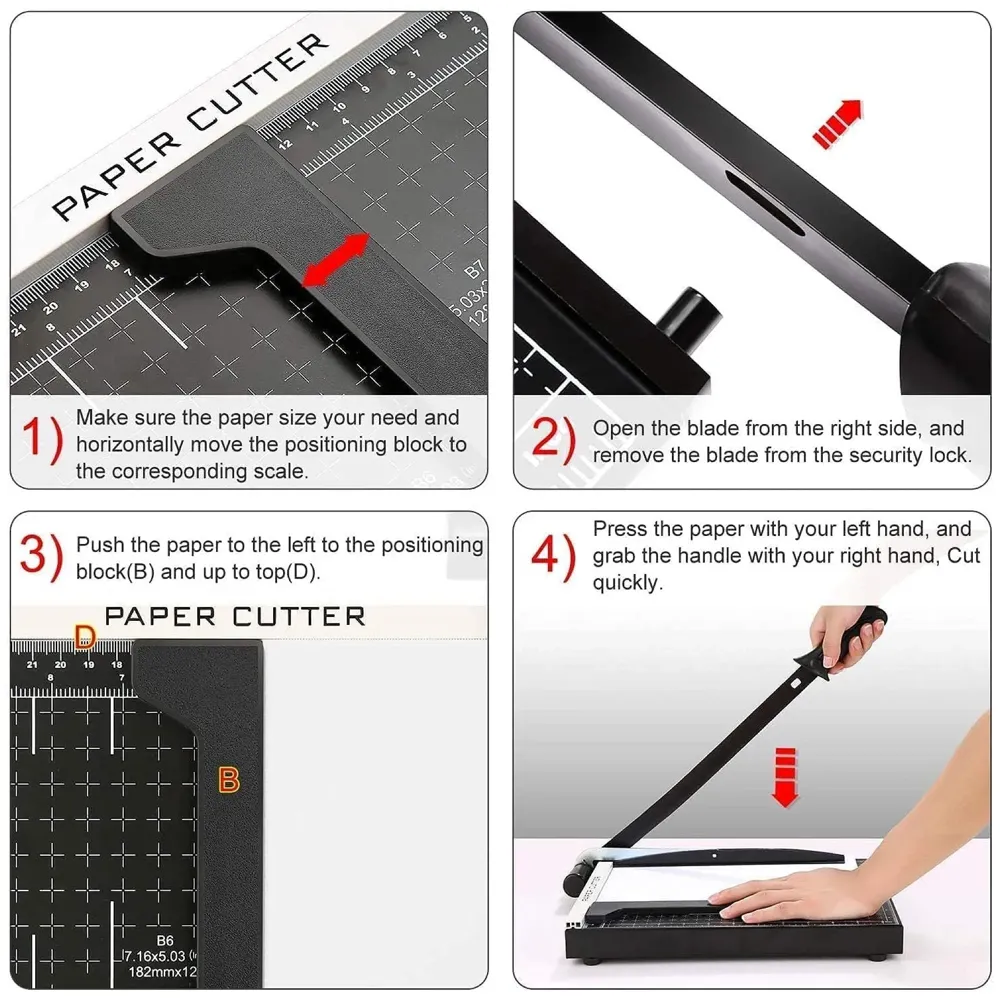 12 Inch A4 Paper Cutter Steel Heavy Duty Professional Paper Cutter Guillotine Paper Trimmer Machine for Office and Home(A4, B5, A5, B6, B7) (Black)