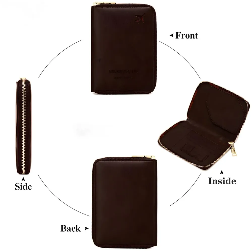 Passport Cover Case with Zip, 2 Passport Slots, 3 Credit Card, Boarding Pass, 2 Sim Slot Oragniser Pouch for Travel, Pocket Size - 15 Cm x 11 Cm PU Leather Black