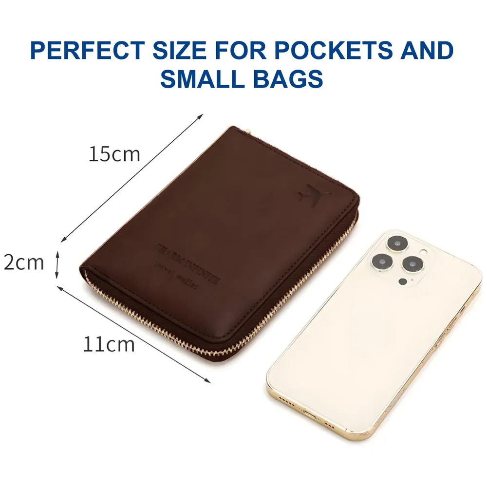 Passport Cover Case with Zip, 2 Passport Slots, 3 Credit Card, Boarding Pass, 2 Sim Slot Oragniser Pouch for Travel, Pocket Size - 15 Cm x 11 Cm PU Leather Black