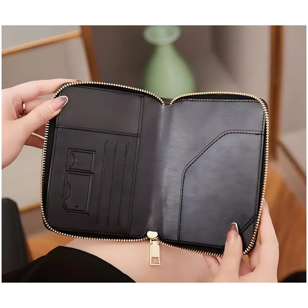 Passport Cover Case with Zip, 2 Passport Slots, 3 Credit Card, Boarding Pass, 2 Sim Slot Oragniser Pouch for Travel, Pocket Size - 15 Cm x 11 Cm PU Leather Black