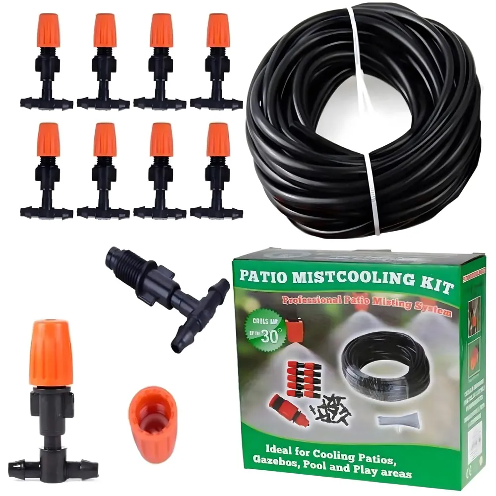 Garden Mist Cooling Kit, Outdoor Misting System for Patio, Garden, and Porch, Drip irrigation 30 ft Hose, Easy DIY Installation, 10 Adjustable Nozzles.