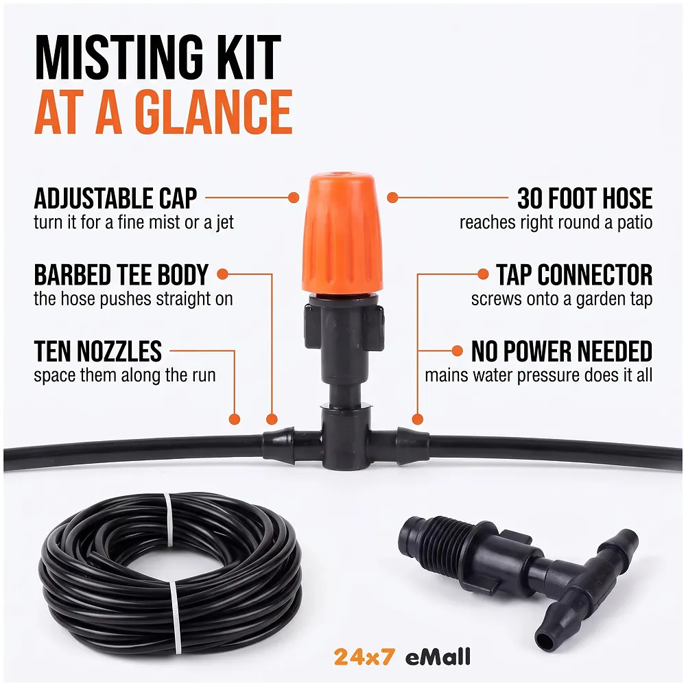 Garden Mist Cooling Kit 30ft Hose 10 Nozzles for Patio Porch DIY