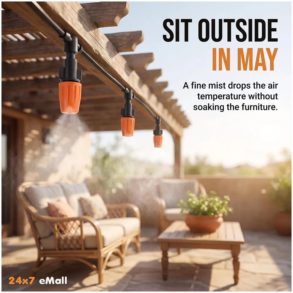 Garden Mist Cooling Kit 30ft Hose 10 Nozzles for Patio Porch DIY