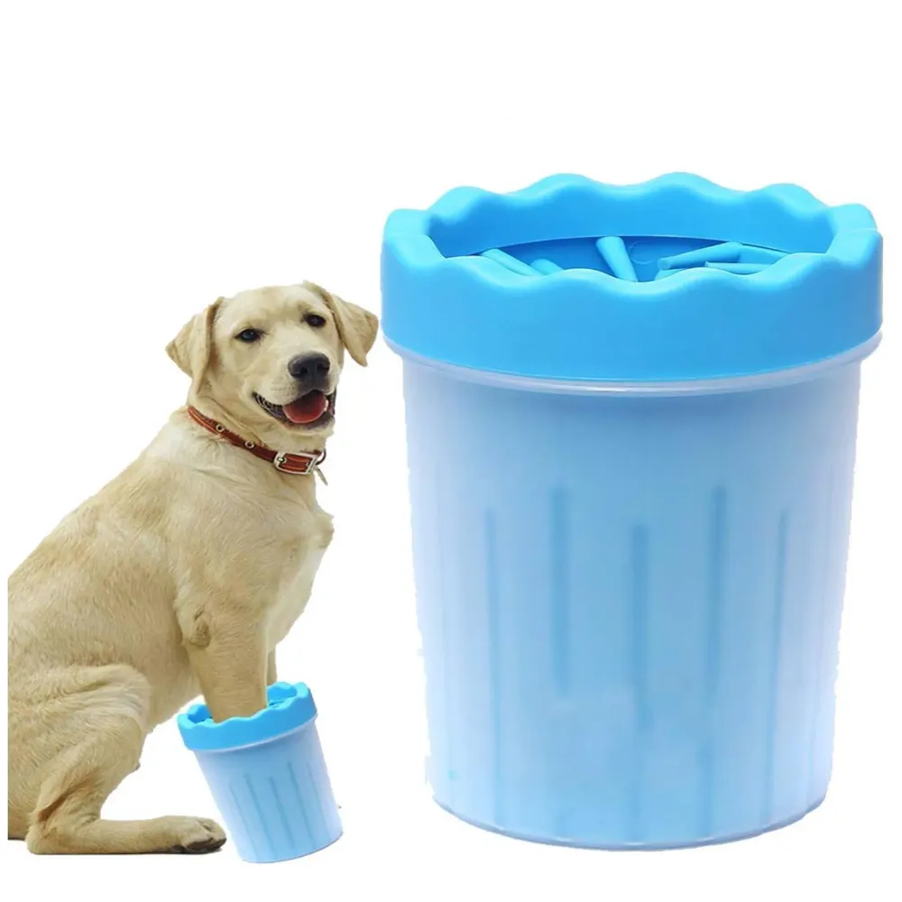 Portable Pet Paw Cleaner/Washer, Durable Cleaning Cup With Silicone Bristles, Quickly Scrub and Wash Muddy Dirty Paws and Feet, Small to Medium Large Dog Breeds (Large Breeds Blue)