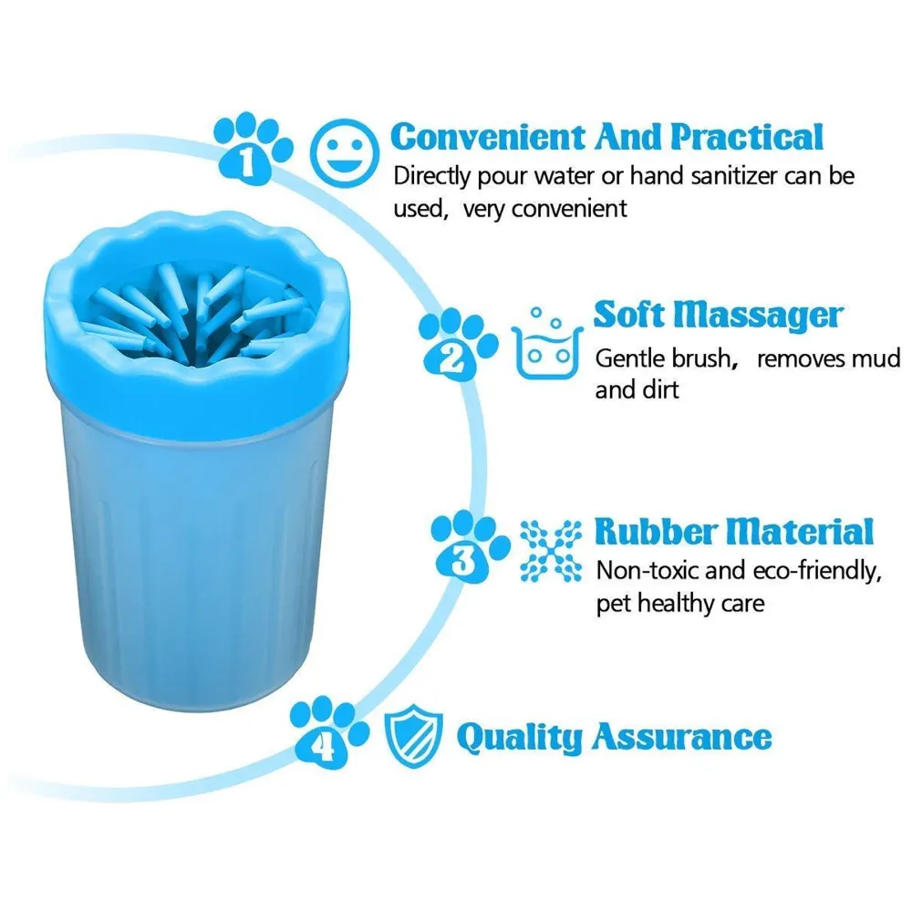 Portable Pet Paw Cleaner/Washer, Durable Cleaning Cup With Silicone Bristles, Quickly Scrub and Wash Muddy Dirty Paws and Feet, Small to Medium Large Dog Breeds (Large Breeds Blue)
