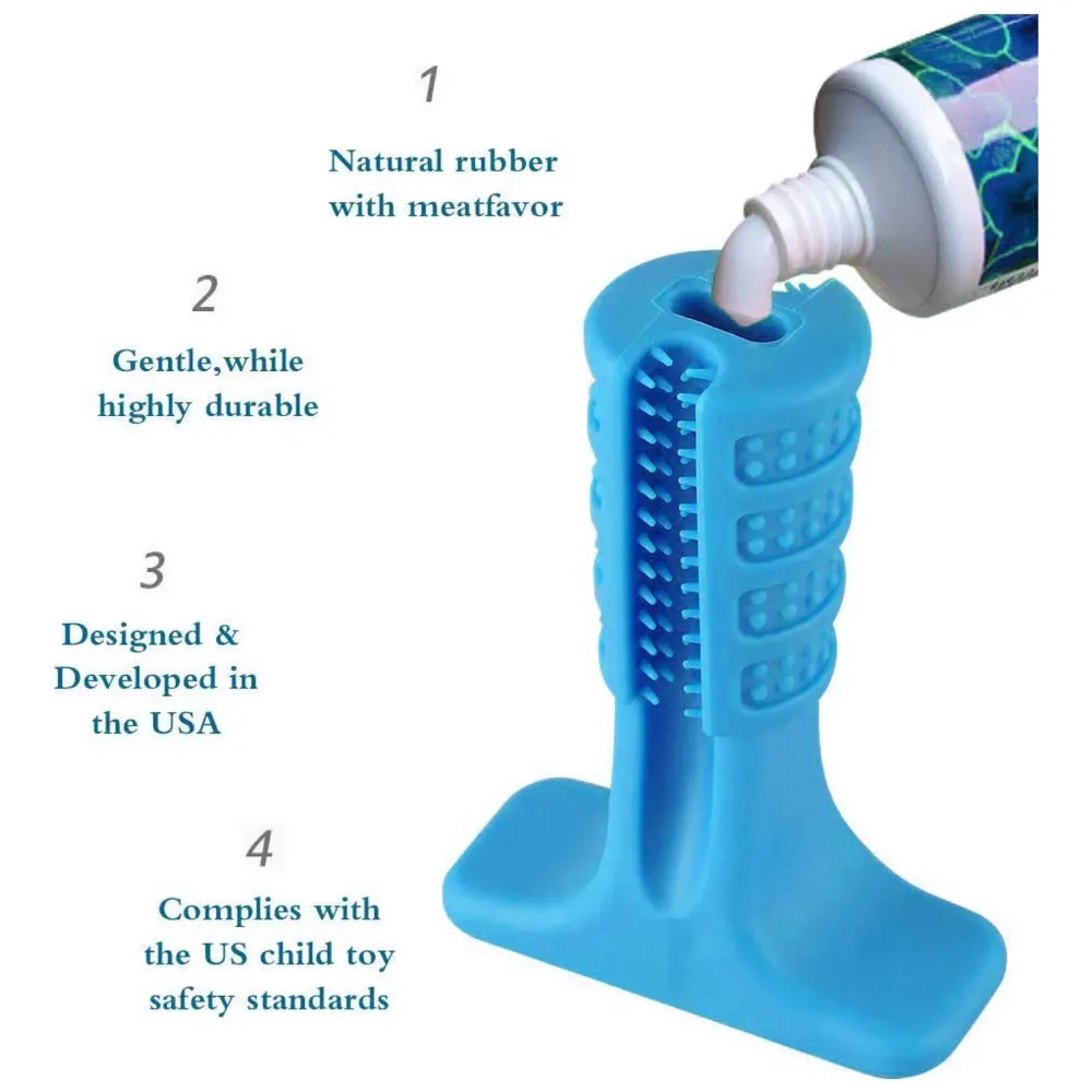 Dog Toothbrush Stick-Puppy Dental Care Brushing Stick Effective Doggy Teeth Cleaning Massager Nontoxic Natural Rubber Bite Resistant Chew Toys for Dogs Pets (Small Breeds Blue) - 5