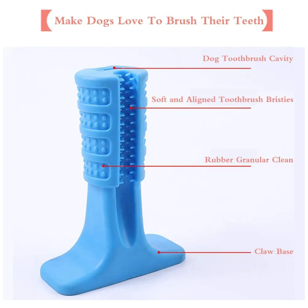 Dog Toothbrush Stick-Puppy Dental Care Brushing Stick Effective Doggy Teeth Cleaning Massager Nontoxic Natural Rubber Bite Resistant Chew Toys for Dogs Pets (Small Breeds Blue)