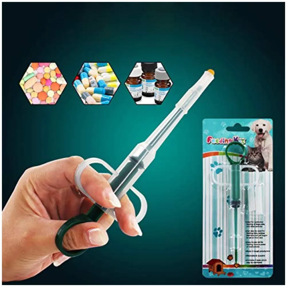 Pet Pill Dispenser, Pet Pill Tablet Shooter with Soft Silicone Tip, Medicine Feeding Dispenser Pill Pusher Water Dropper Feeding Kit for Dogs Cats Small Animals (Green)