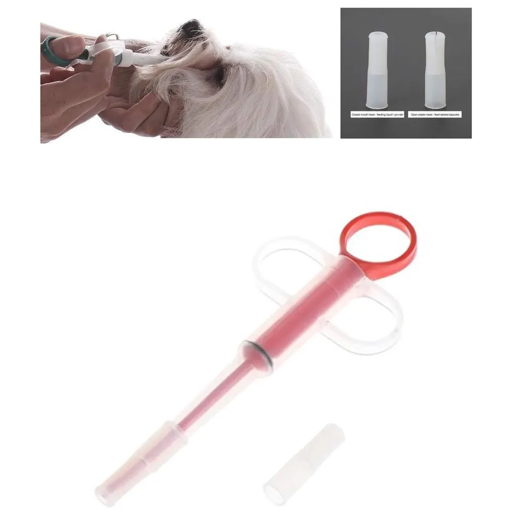 Pet Pill Dispenser, Pet Pill Tablet Shooter with Soft Silicone Tip, Medicine Feeding Dispenser Pill Pusher Water Dropper Feeding Kit for Dogs Cats Small Animals (Red)
