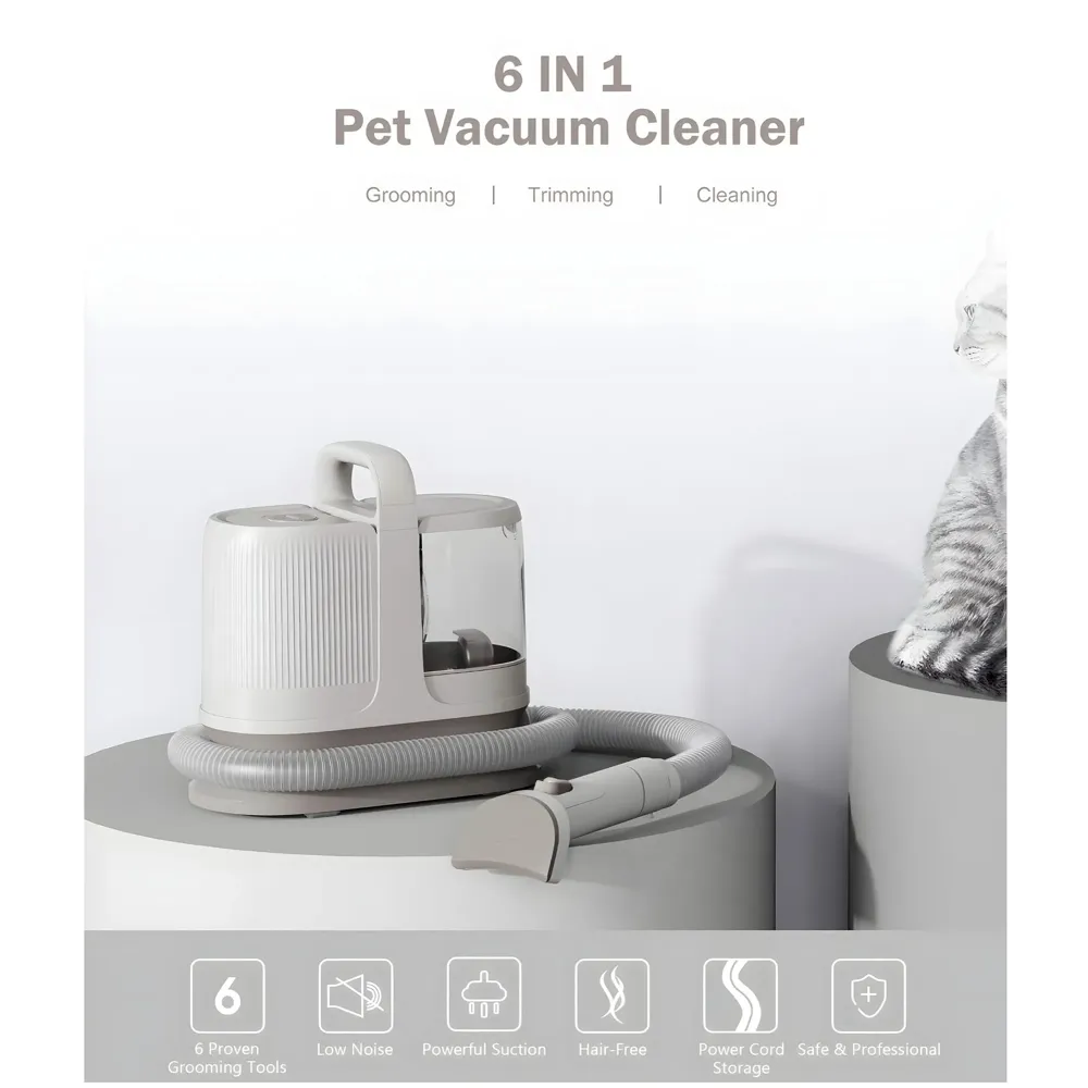 6 in 1 Ultimate Pro Dog Grooming Kit, Pet Trimmer With Vacuum Suction 99% Hair, Pet Grooming with 5 Proven Tools, 2L Large-Capacity Easy Empty Dustbin for Dogs Cats Animals