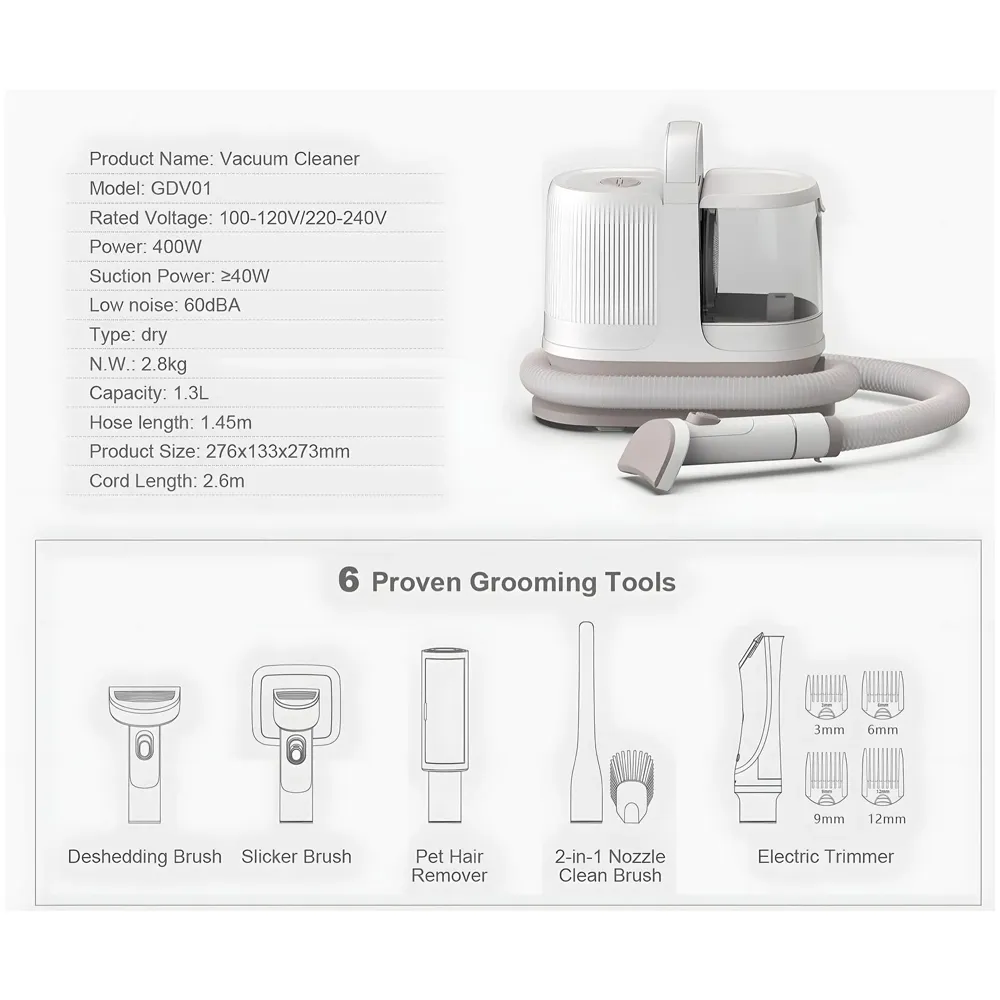 6 in 1 Ultimate Pro Dog Grooming Kit, Pet Trimmer With Vacuum Suction 99% Hair, Pet Grooming with 5 Proven Tools, 2L Large-Capacity Easy Empty Dustbin for Dogs Cats Animals