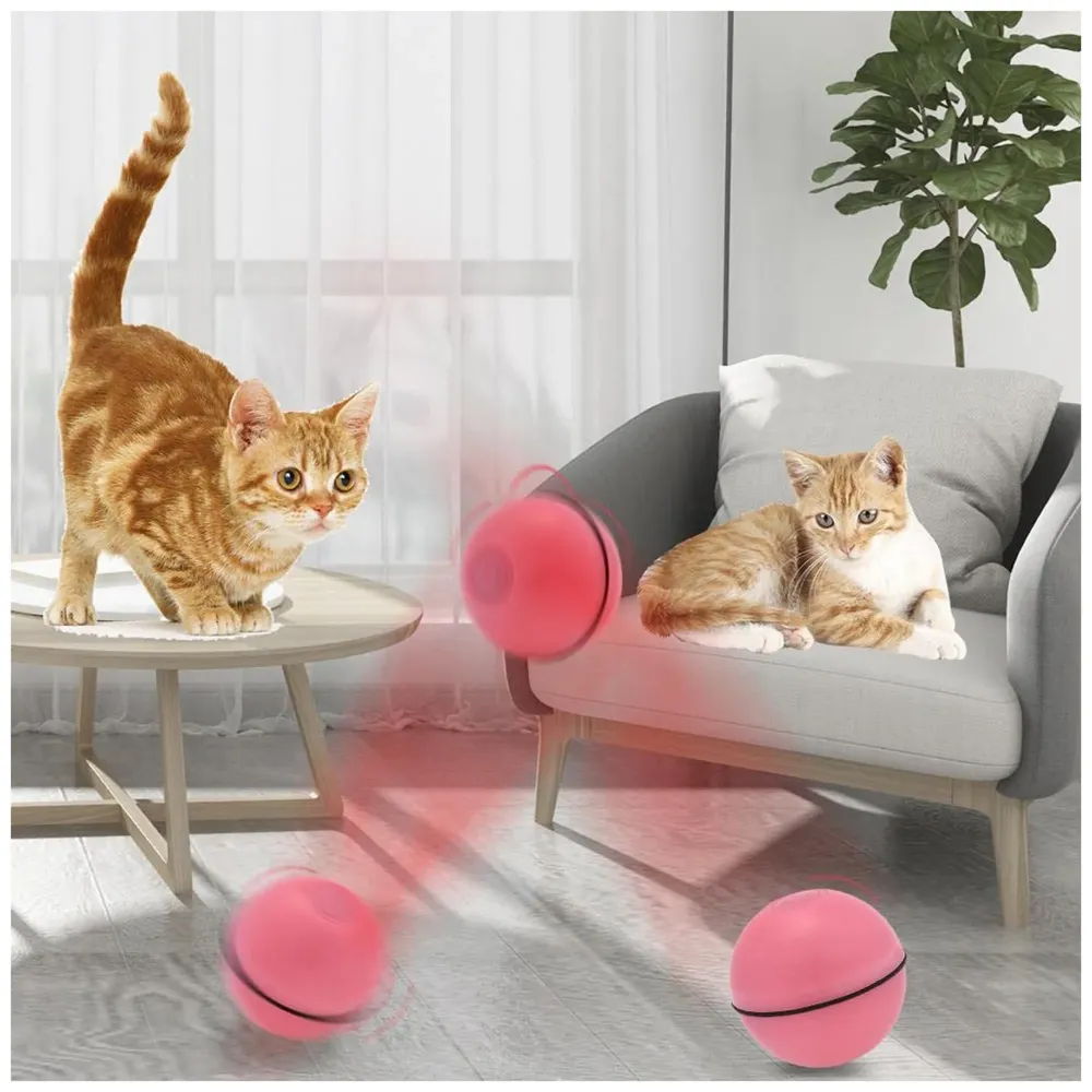 Smart Automatic 360 Self-Rotating Pet Toy Ball for Dogs, Cats, Kittens for Fun & Exercise, Battery Powered. (Pink)