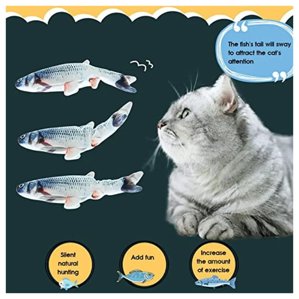 2-Piece Electric Jumping Fish Cat Toy – Interactive Wagging Tail Plush for Indoor Cats and Kittens – USB Rechargeable Flopping Fish - 3