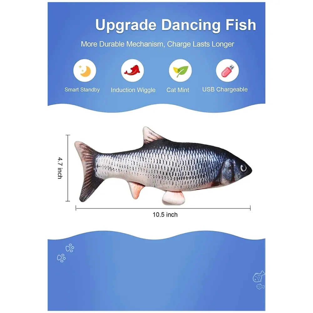 2-Piece Electric Jumping Fish Cat Toy – Interactive Wagging Tail Plush for Indoor Cats and Kittens – USB Rechargeable Flopping Fish