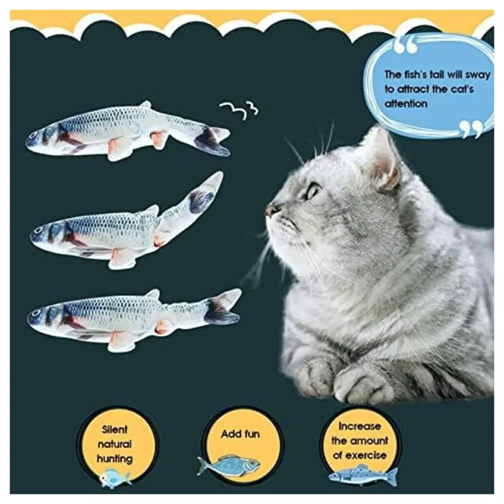 2-Piece Electric Jumping Fish Cat Toy – Interactive Wagging Tail Plush for Indoor Cats and Kittens – USB Rechargeable Flopping Fish