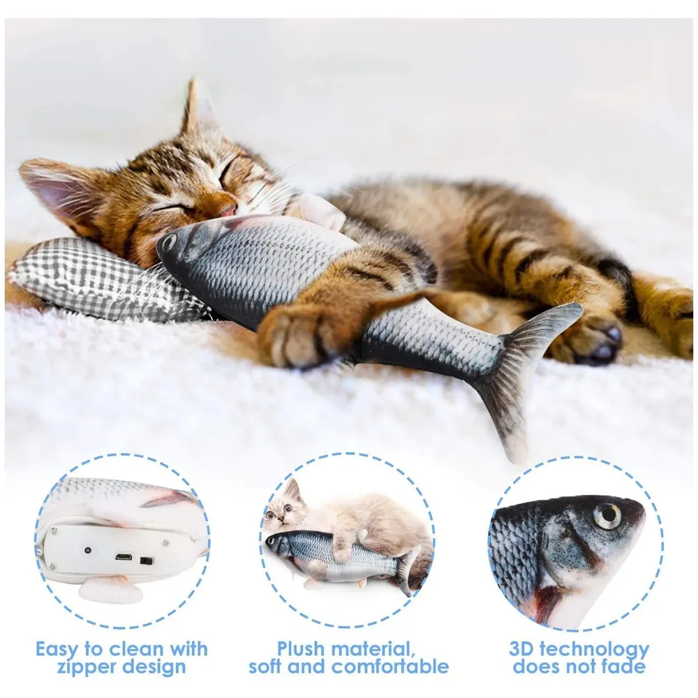 2-Piece Electric Jumping Fish Cat Toy – Interactive Wagging Tail Plush for Indoor Cats and Kittens – USB Rechargeable Flopping Fish