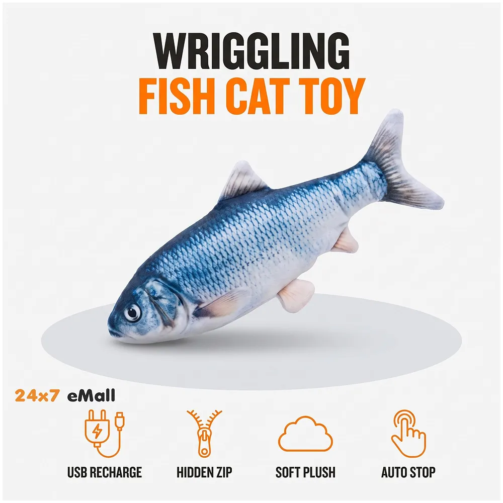 Simulation Jumping Electric Fish Cat Toy for Kittens, Wagging Fish Tail, Plush Catnip Toy, USB Powered Premium