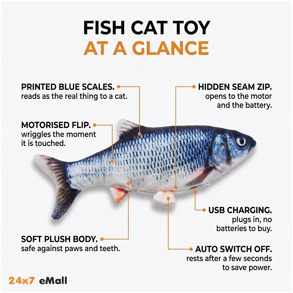 Simulation Jumping Electric Fish Cat Toy for Kittens, Wagging Fish Tail, Plush Catnip Toy, USB Powered Premium
