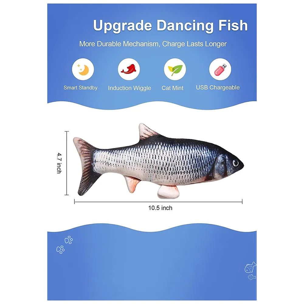 Simulation Jumping Electric Fish Cat Toy for Kittens, Wagging Fish Tail, Plush Catnip Toy, USB Powered Premium