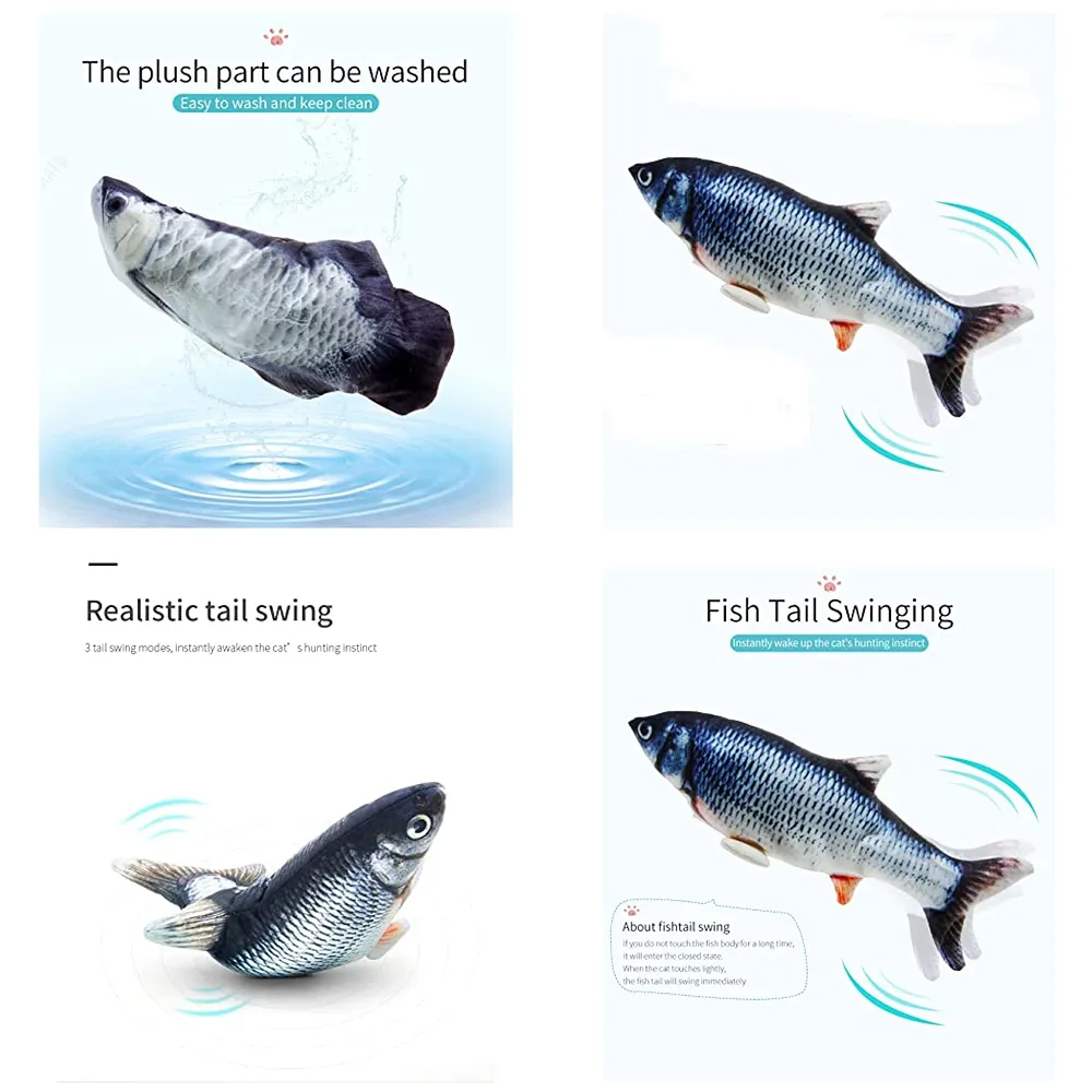 Simulation Jumping Electric Fish Cat Toy for Kittens, Wagging Fish Tail, Plush Catnip Toy, USB Powered Premium
