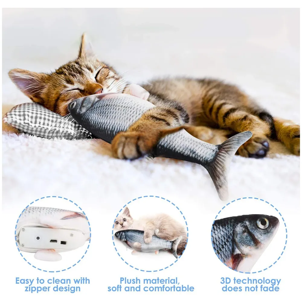 Simulation Jumping Electric Fish Cat Toys for Kittens, Wagging Fish Tail Toy, Cat Plush Toy,Cat Toy,Catnip Toy, USB Powered,Simulation Catfish Toy