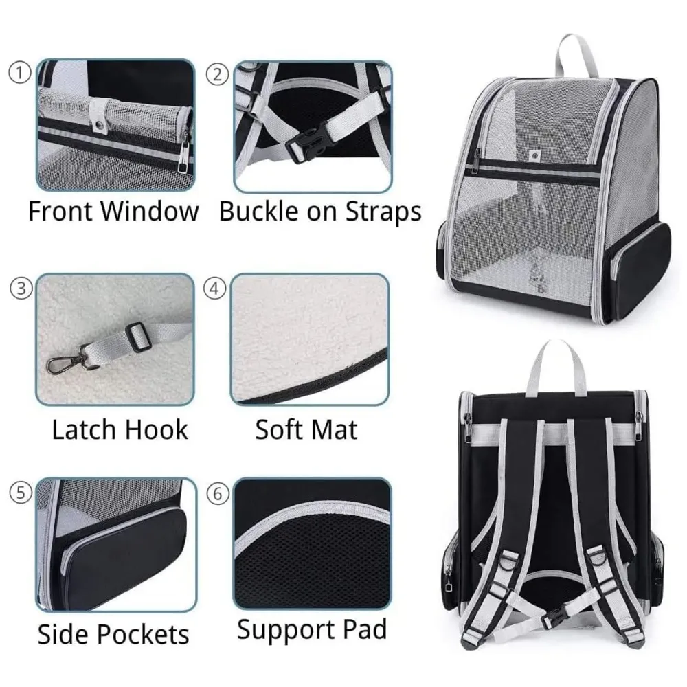 Pet Carrier Backpack for Dogs and Cats Puppies Birds, Fully Ventilated Mesh, Designed for Travel Hiking Walking Outdoor Use (Black) 7 Kgs Load Capacity - 3
