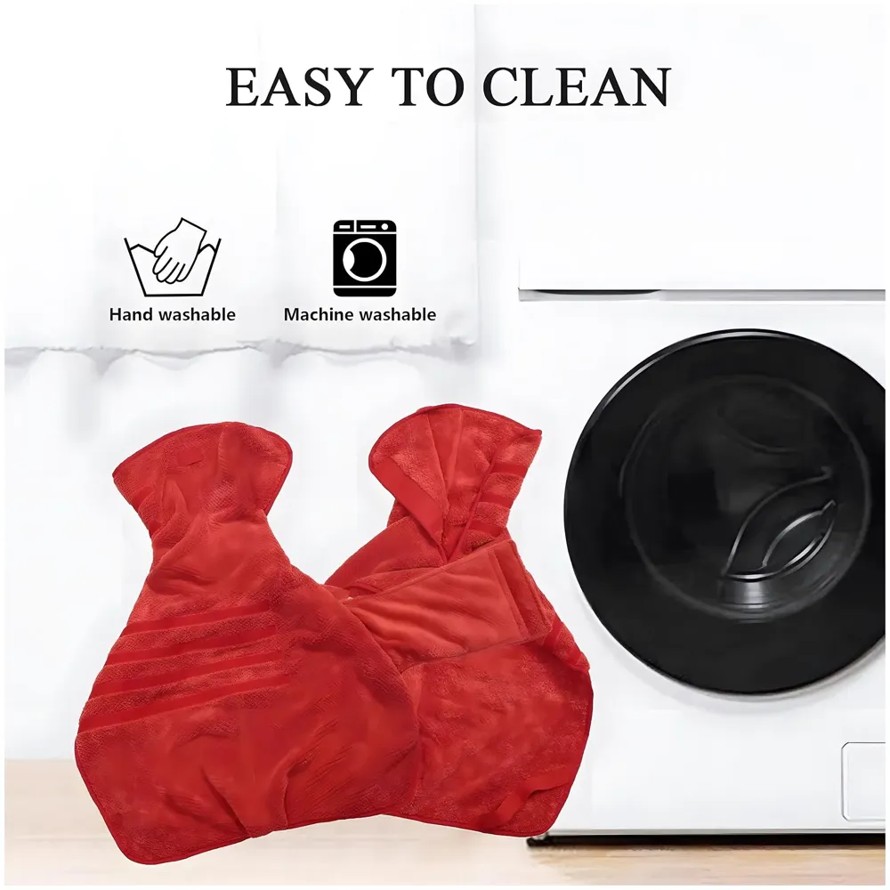 Pet Bath Gown Dog Drying Coat, Dog Bath Towel Robe, Pet Microfibre Super Absorbent, Designed Puppy Fit for Large Dogs – Red, 30 Inch - 4