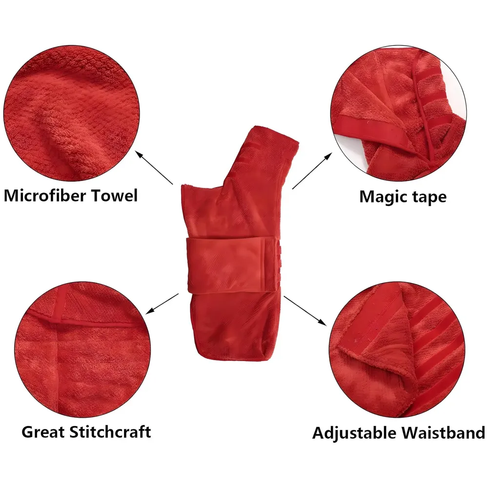Pet Bath Gown Dog Drying Coat, Dog Bath Towel Robe, Pet Microfibre Super Absorbent, Designed Puppy Fit for Large Dogs – Red, 30 Inch - 5