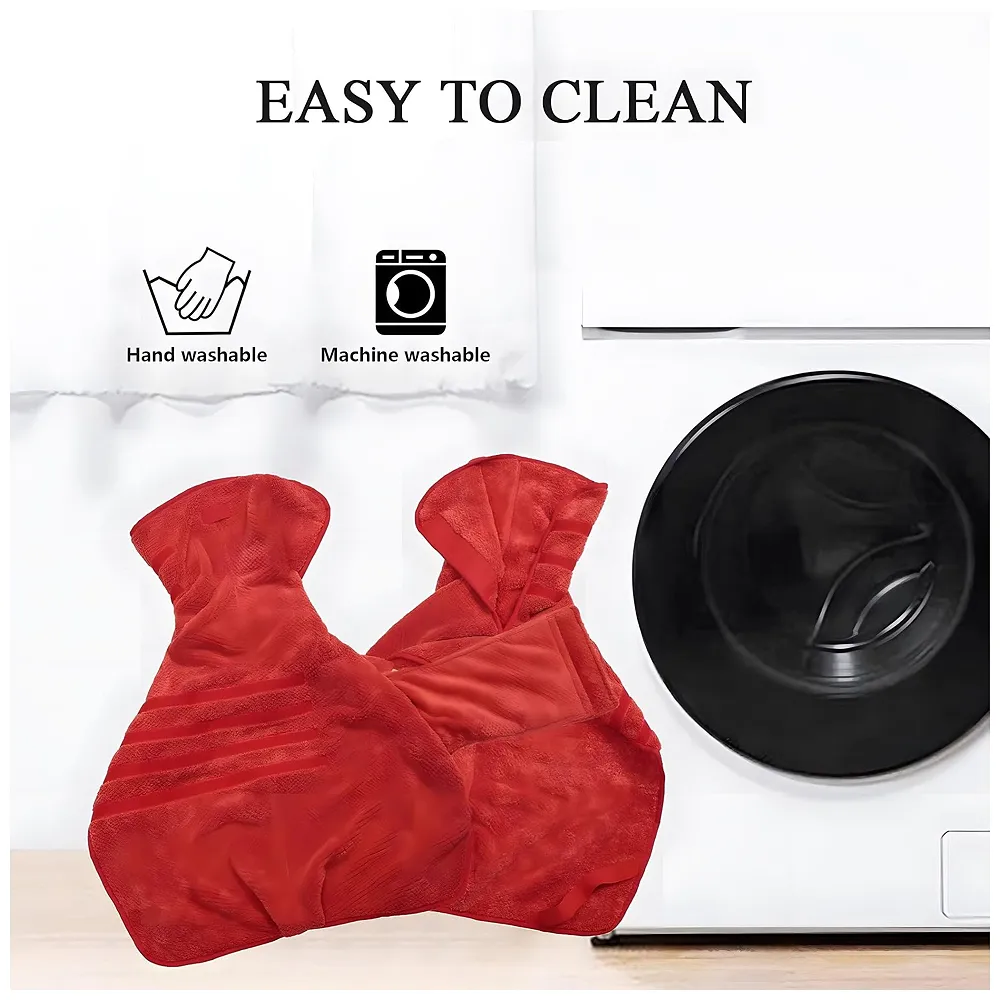 Pet Bath Gown Dog Drying Coat, Dog Bath Towel Robe, Pet Microfibre Super Absorbent, Designed Puppy Fit for Large Dogs – Red, 30 Inch Premium