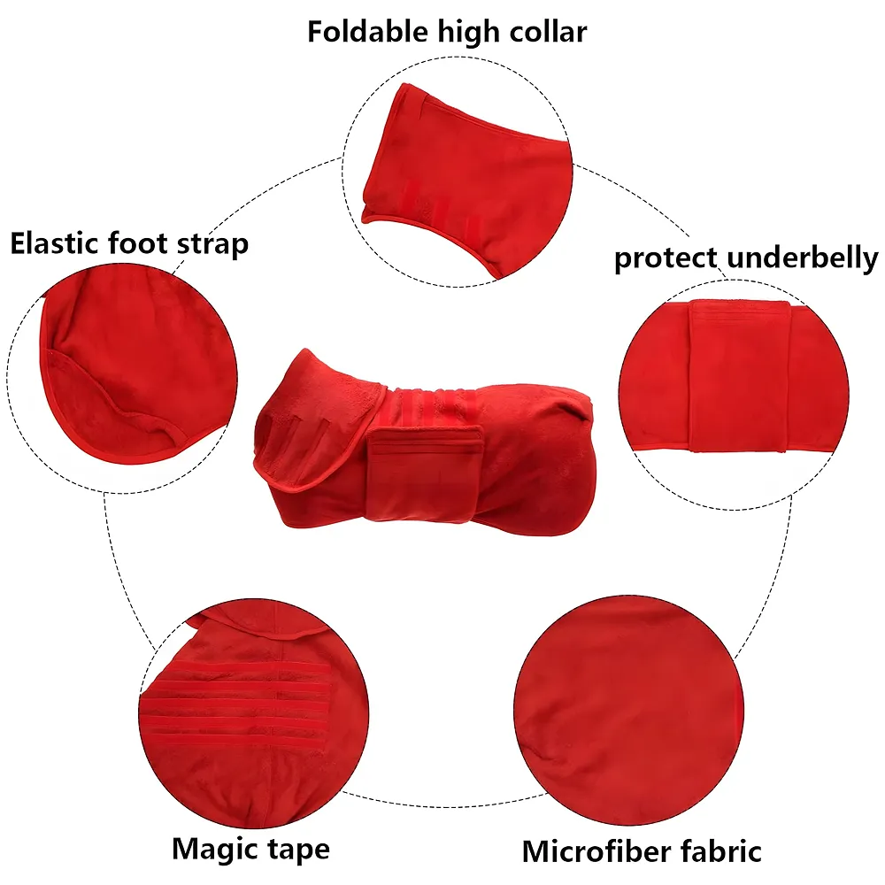Morezi Dog Robe - Red, XL - Towel Bathrobe Gown Super Absorbent, Double Value - for Small, Medium, Large Dogs - Drying Coat, Wrap Style