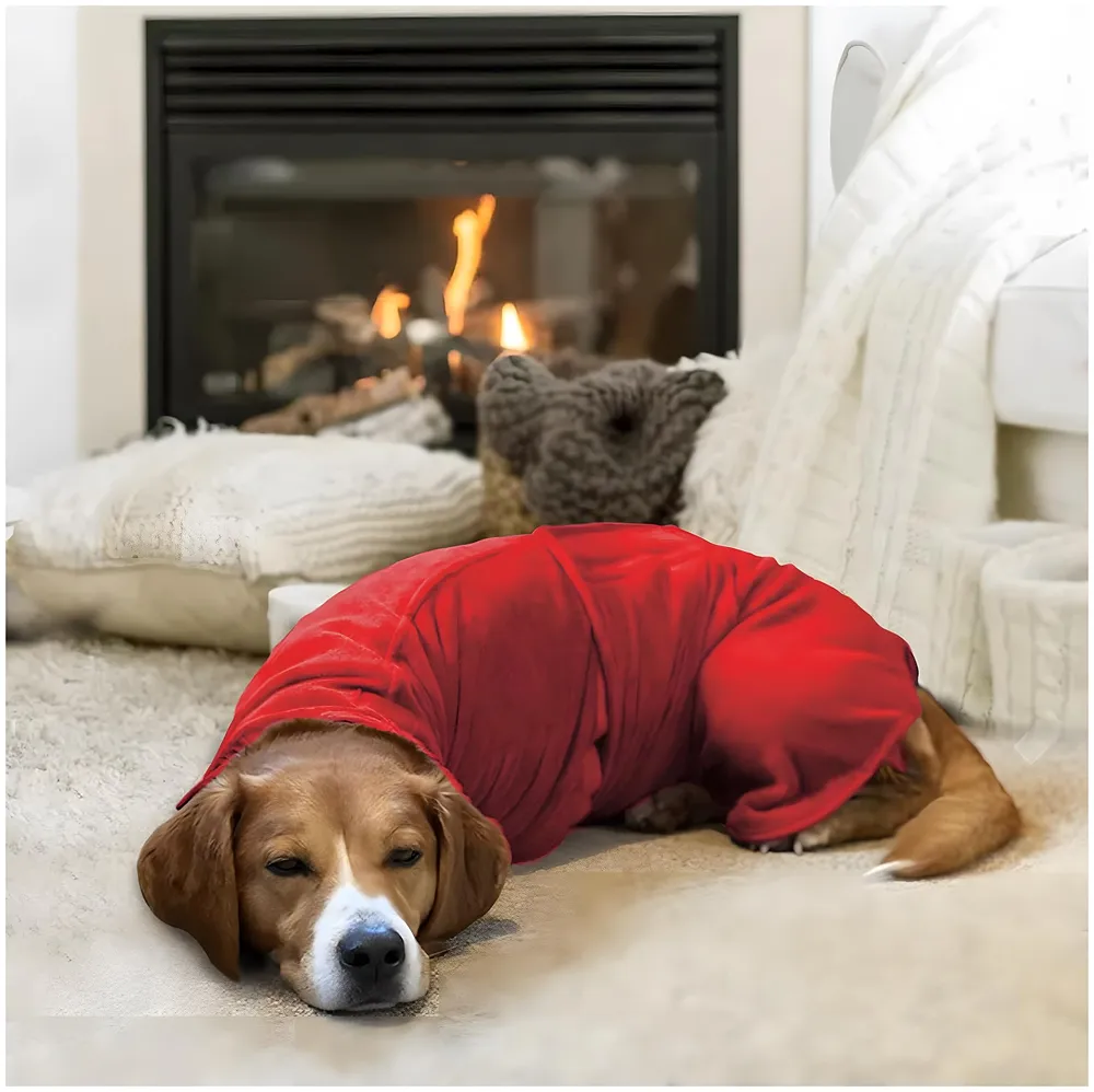 Morezi Dog Robe - Red, XL - Towel Bathrobe Gown Super Absorbent, Double Value - for Small, Medium, Large Dogs - Drying Coat, Wrap Style