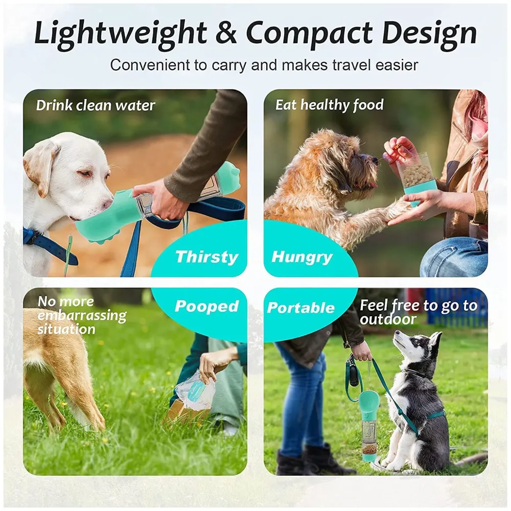 Leak-Free, Portable Water Bottles for Dogs Water Dispenser with Feeding and Drinking Features for Dogs Lightweight Canine Pet Water Dispenser for Travel and Walking, 300ml