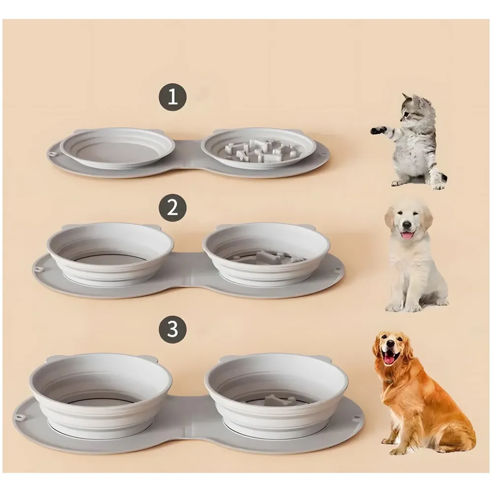 Foldable Collapsible Pet Bowl Dog Water and Food Bowl No Spill No-Slip Pet Water Dispenser 1.5L Slow Drinking Bowl for Dogs and Cats Silicone - 36cm x 5.5cm - 8