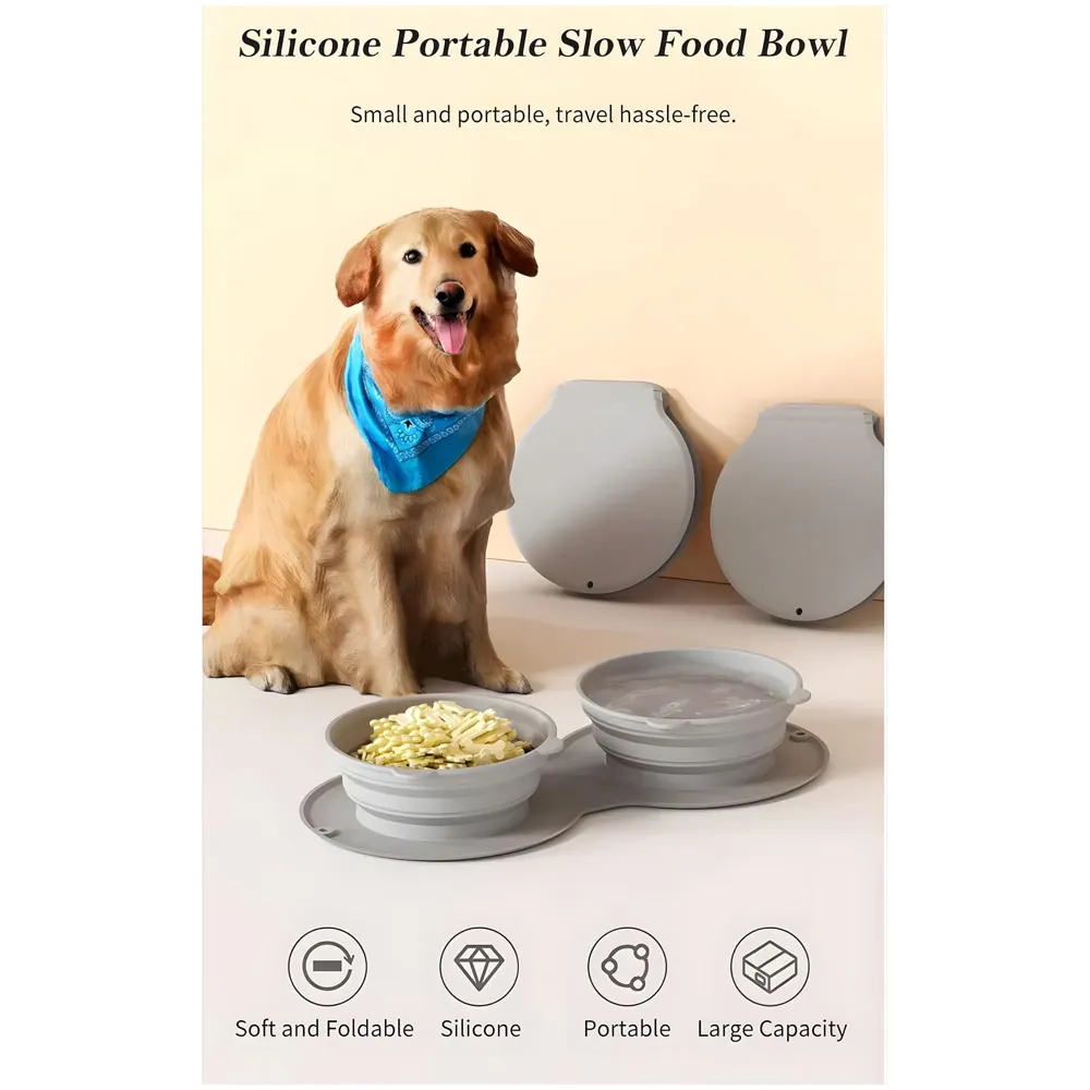 Foldable Collapsible Pet Bowl Dog Water and Food Bowl No Spill No-Slip Pet Water Dispenser 1.5L Slow Drinking Bowl for Dogs and Cats Silicone - 36cm x 5.5cm