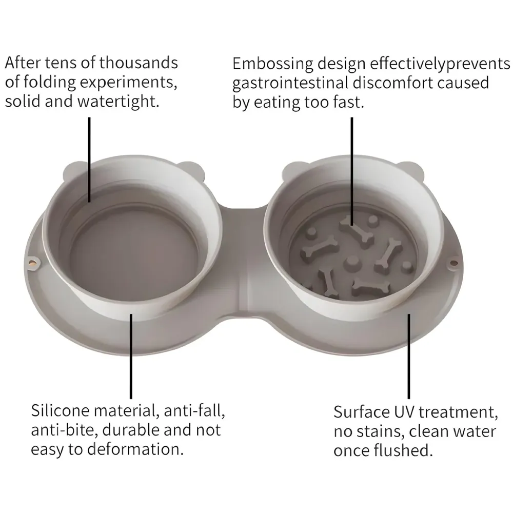 Foldable Collapsible Pet Bowl Dog Water and Food Bowl No Spill No-Slip Pet Water Dispenser 1.5L Slow Drinking Bowl for Dogs and Cats Silicone - 36cm x 5.5cm