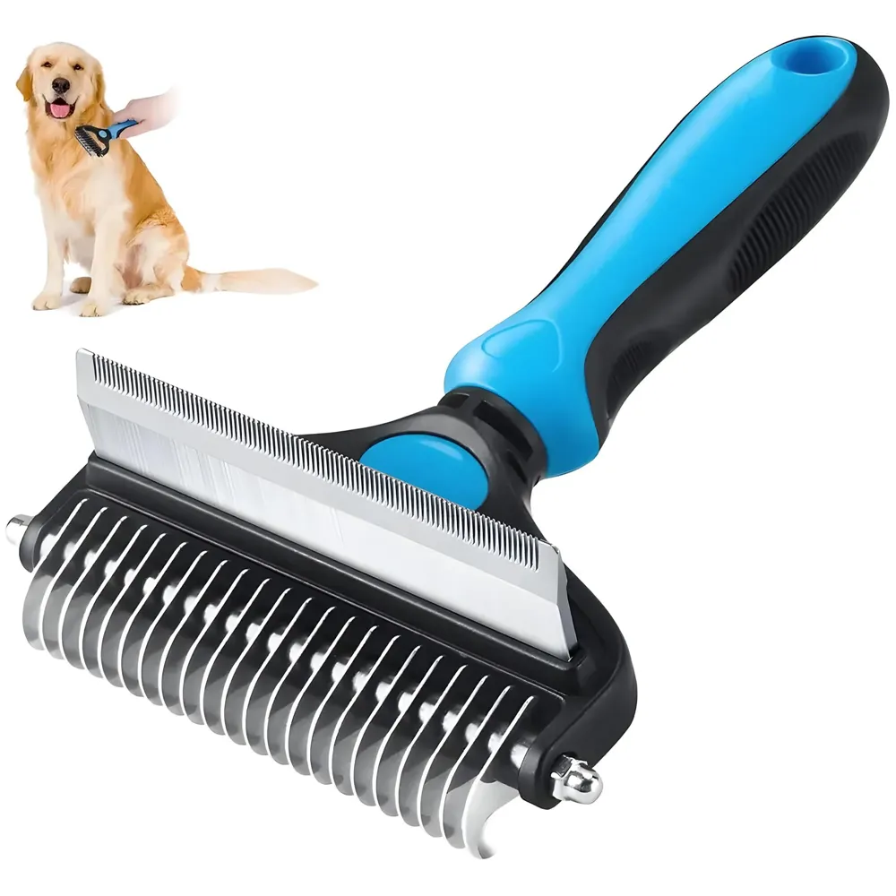 Pet Grooming Brush, 2 in 1 Deshedding Tool & Undercoat Rake Dematting Comb for Removing Mats & Tangles, Reduces Shedding up to 95%, Ideal For All Hair Types And Breeds