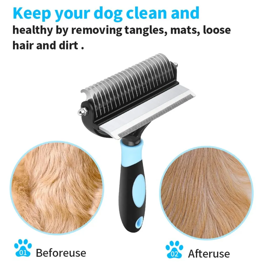 Pet Grooming Brush, 2 in 1 Deshedding Tool & Undercoat Rake Dematting Comb for Removing Mats & Tangles, Reduces Shedding up to 95%, Ideal For All Hair Types And Breeds