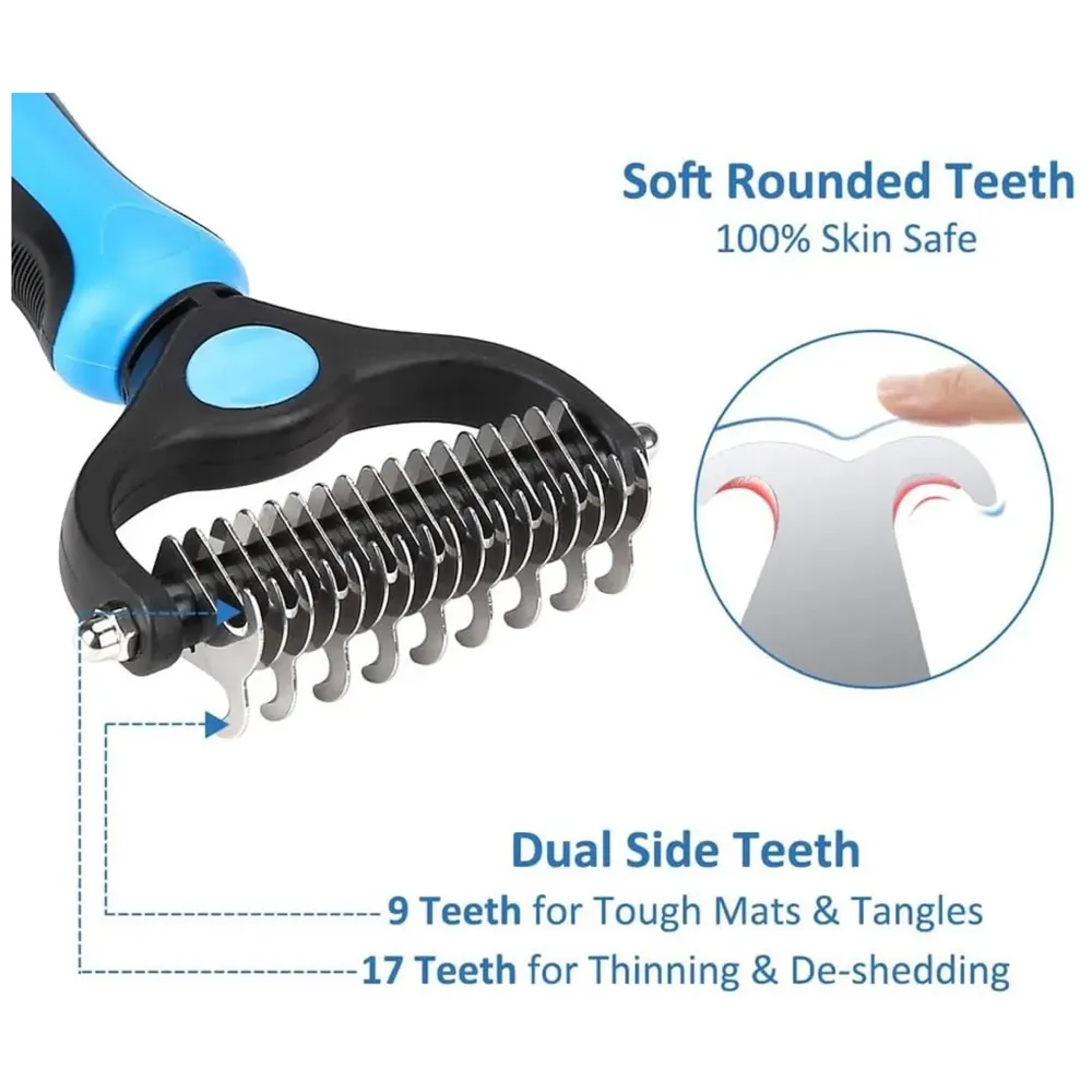Pet Grooming Brush, 2 in 1 Deshedding Tool & Undercoat Rake Dematting Comb for Removing Mats & Tangles, Reduces Shedding up to 95%, Ideal For All Hair Types And Breeds