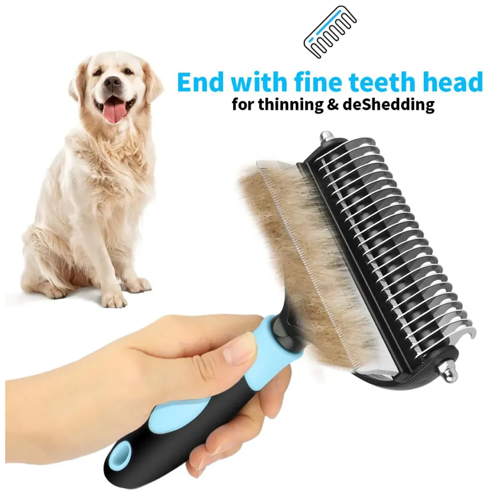 Pet Grooming Brush, 2 in 1 Deshedding Tool & Undercoat Rake Dematting Comb for Removing Mats & Tangles, Reduces Shedding up to 95%, Ideal For All Hair Types And Breeds