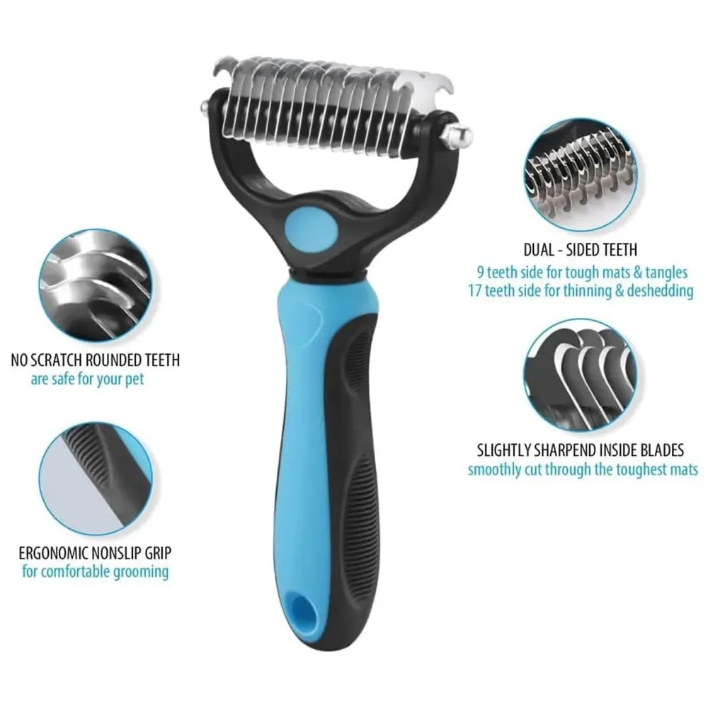 Pet Grooming Brush, 2 in 1 Deshedding Tool & Undercoat Rake Dematting Comb for Removing Mats & Tangles, Reduces Shedding up to 95%, Ideal For All Hair Types And Breeds