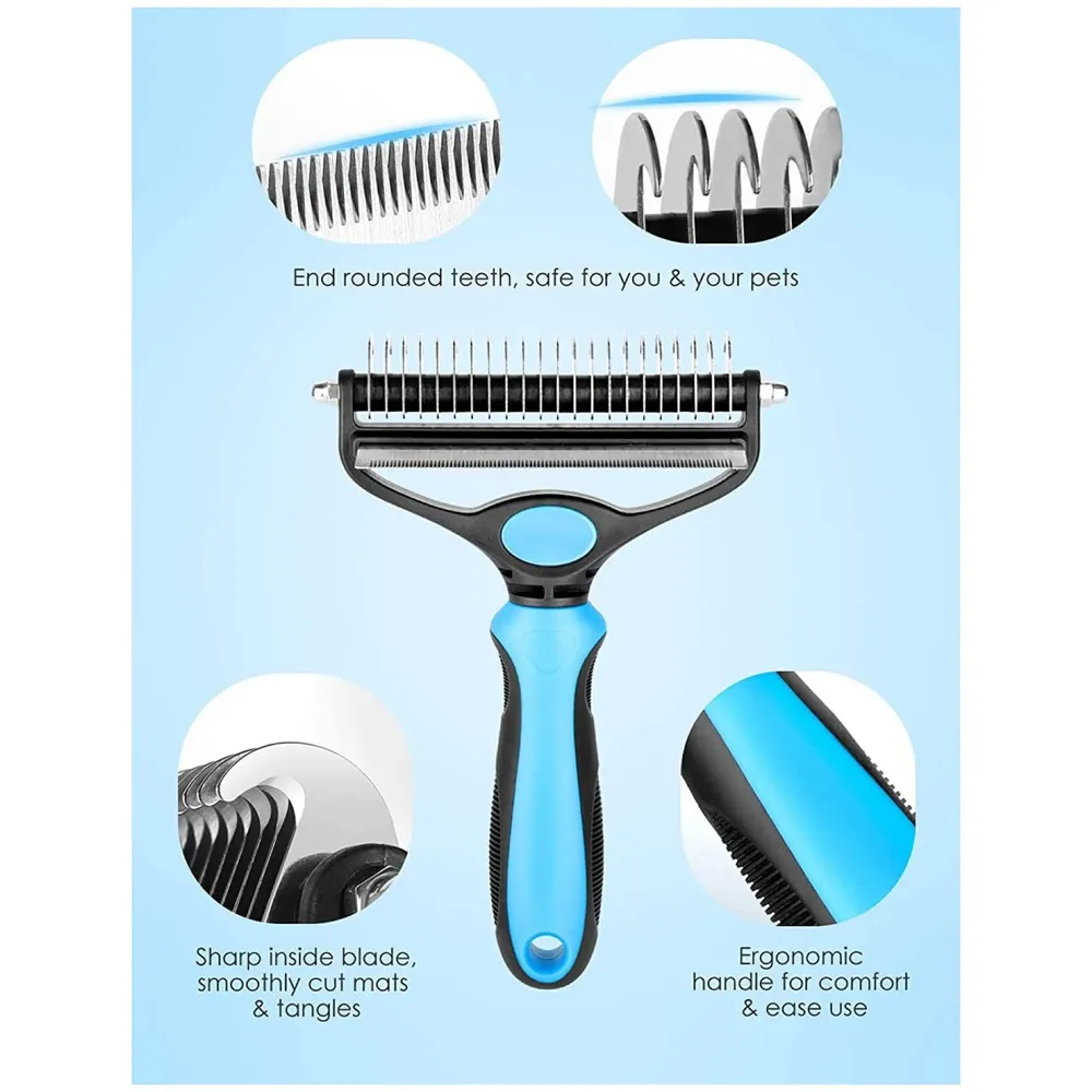 Pet Grooming Brush, 2 in 1 Deshedding Tool & Undercoat Rake Dematting Comb for Removing Mats & Tangles, Reduces Shedding up to 95%, Ideal For All Hair Types And Breeds