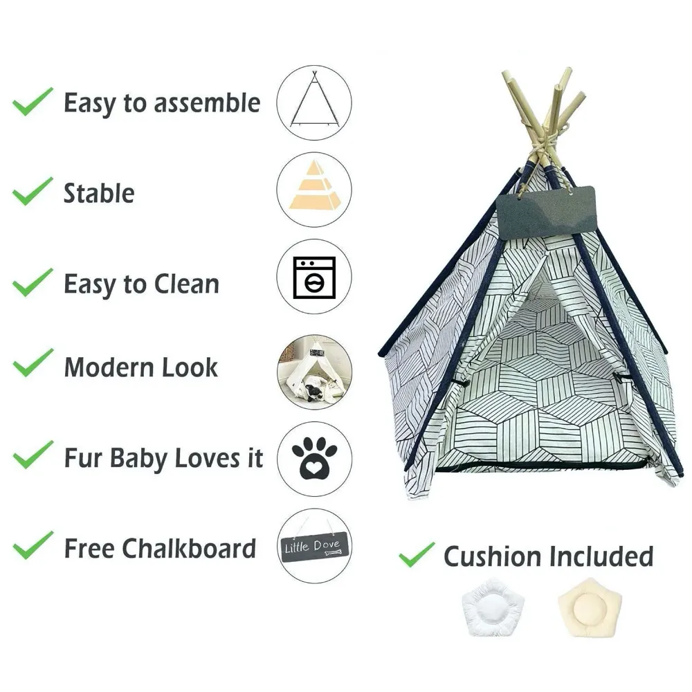 Pet Tent House Canopy Dog & Cat Bed with Cushion- Luxury Dog Tents & Pet Houses with Cushion & Blackboard for Name 60cm X 50cm