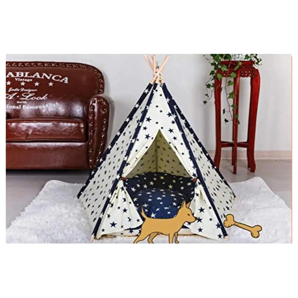 Stars Pet Tent House Canopy Dog & Cat Bed with Cushion- Luxury Dog Tents & Pet Houses with Cushion & Blackboard for Name 60cm X 50cm - 7