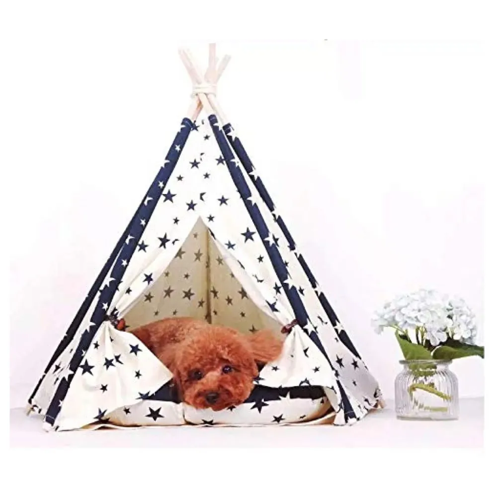 Stars Pet Tent House Canopy Dog & Cat Bed with Cushion- Luxury Dog Tents & Pet Houses with Cushion & Blackboard for Name 60cm X 50cm