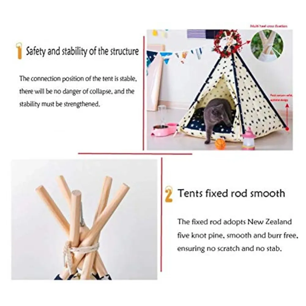 Stars Pet Tent House Canopy Dog & Cat Bed with Cushion- Luxury Dog Tents & Pet Houses with Cushion & Blackboard for Name 60cm X 50cm