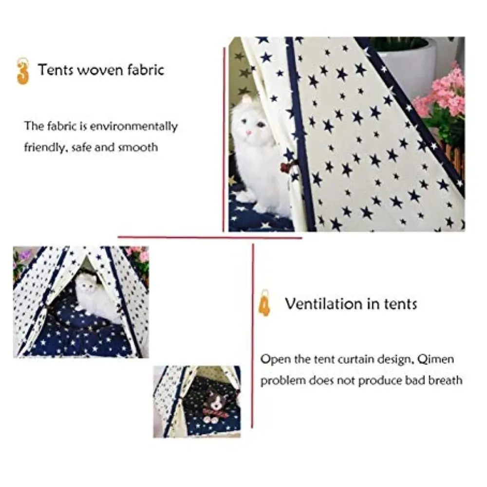 Stars Pet Tent House Canopy Dog & Cat Bed with Cushion- Luxury Dog Tents & Pet Houses with Cushion & Blackboard for Name 60cm X 50cm